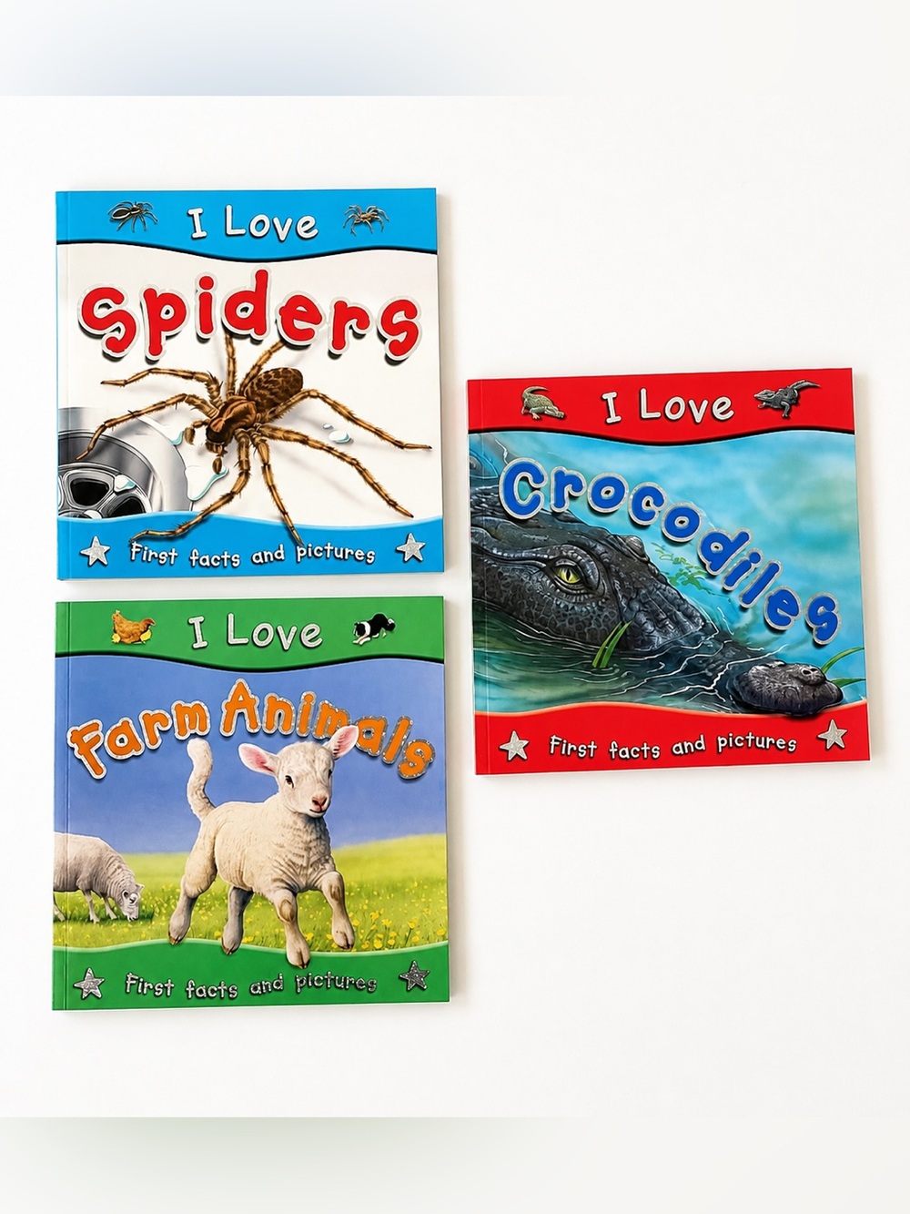 Lot Of 3 "I Love" Books. First Facts And Pictures. Spiders, Farm Animals Etc